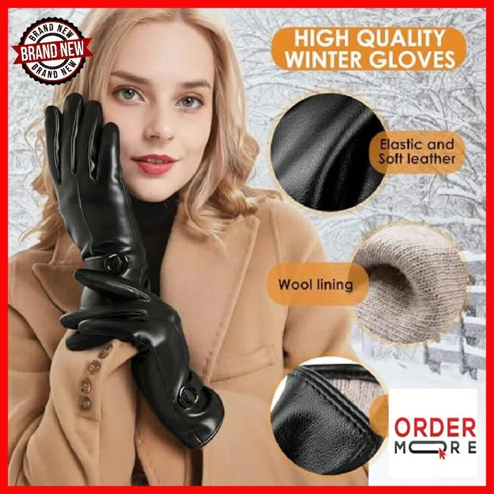 Womens Winter Leather Gloves Touchscreen Texting Warm Driving Lambskin